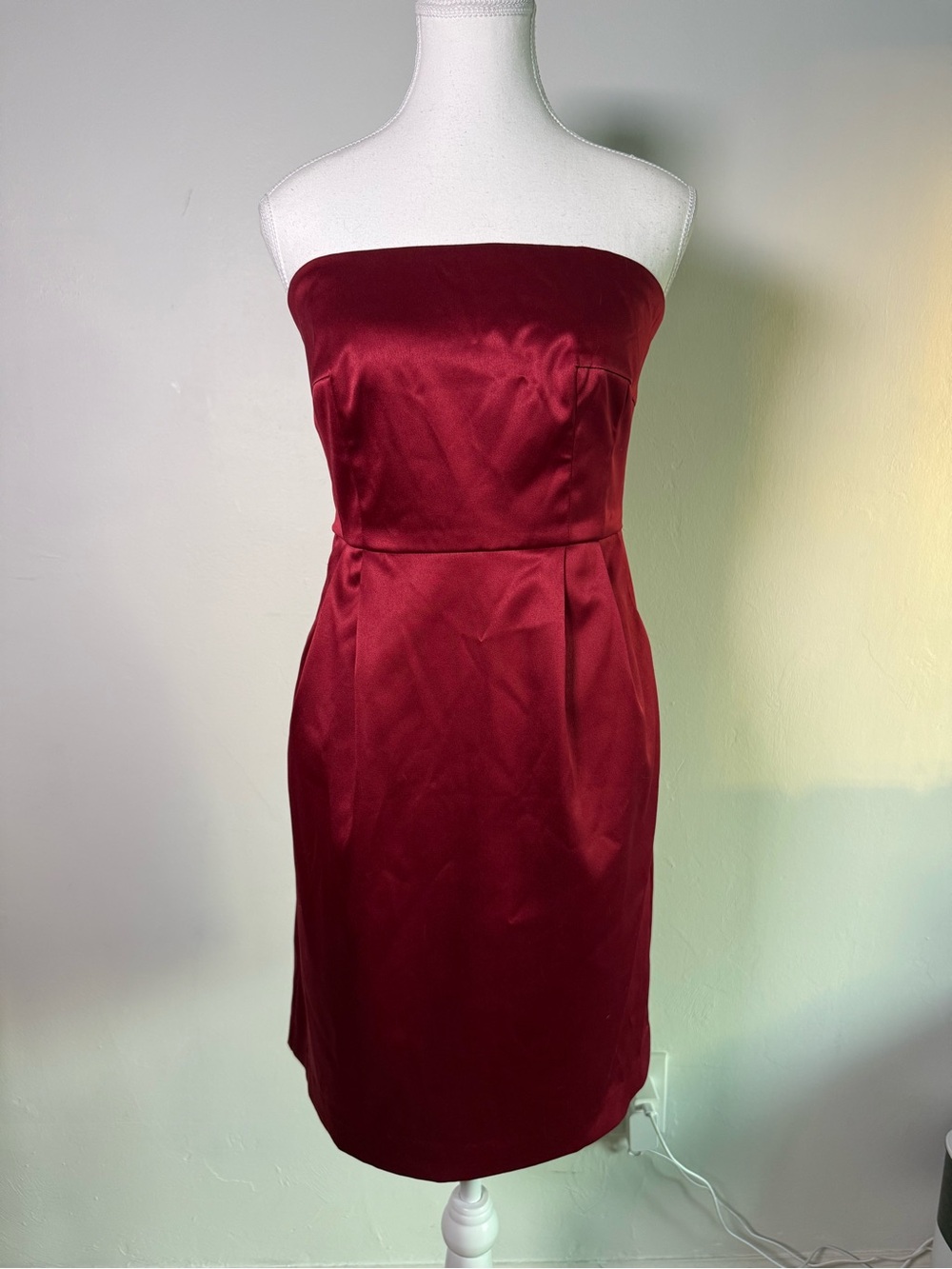APT. 9 Red Satin Strapless Midi Dress Size 8 Y2K Cocktail Holiday Party Burgundy